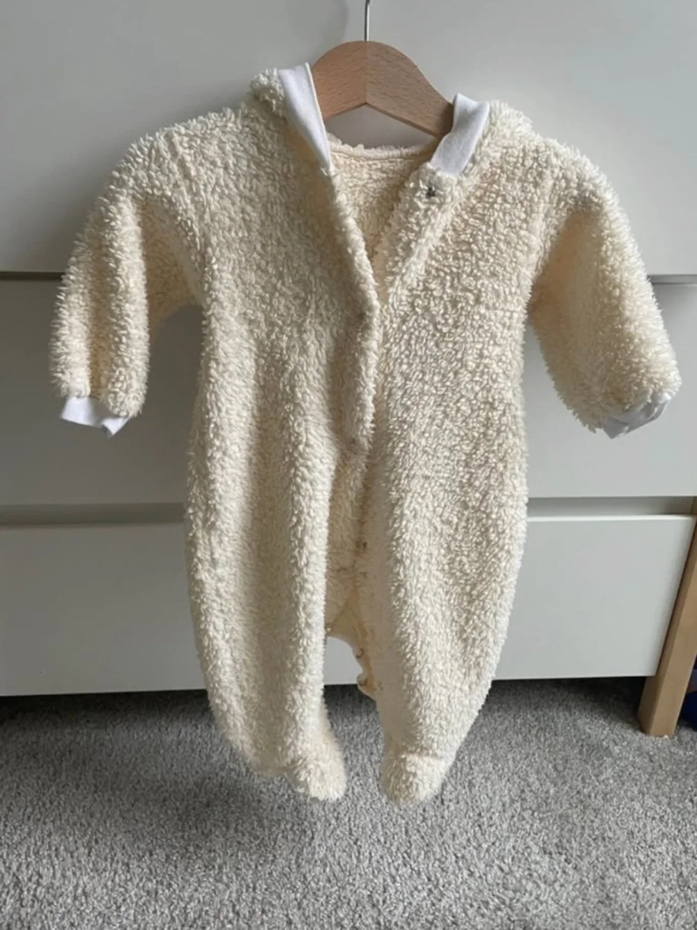 Yellow Sherpa Baby Overall – 0–3 Months (Warm & Cozy)